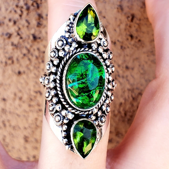 New Triplet Opal & Peridot 925 Silver Statement Ring. - Picture 10 of 15